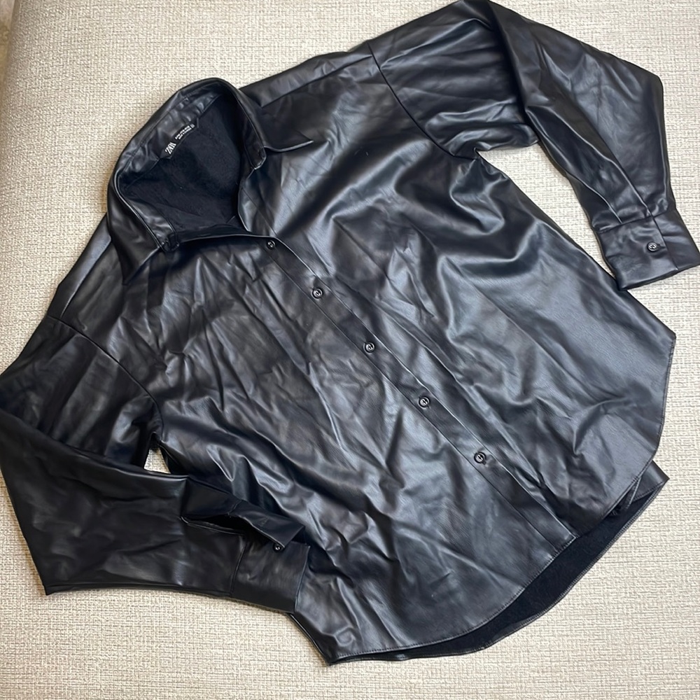 Black Zara Leather Button Up Shirt
